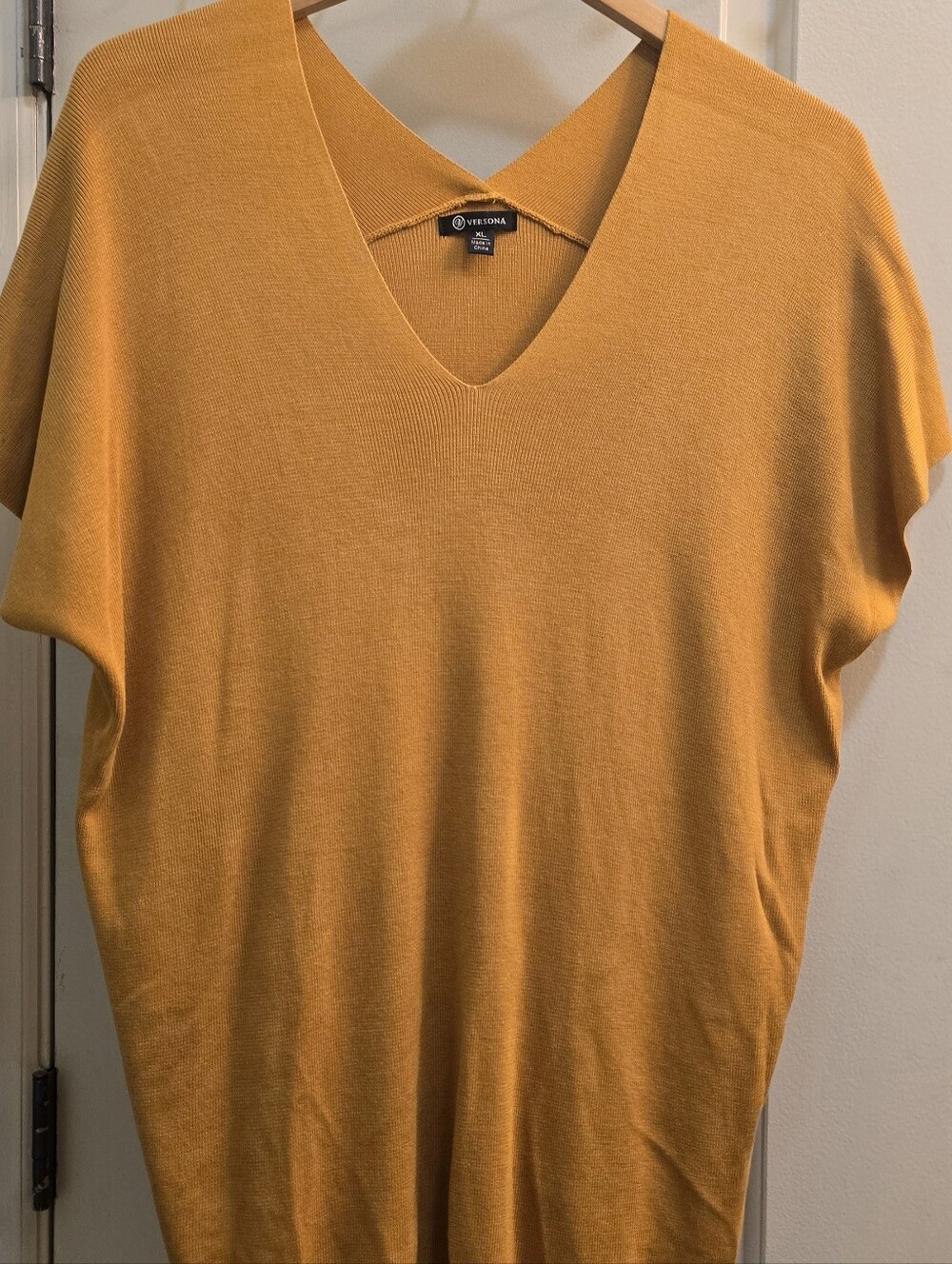 Versona Mustard Ribbed V-Neck Top
